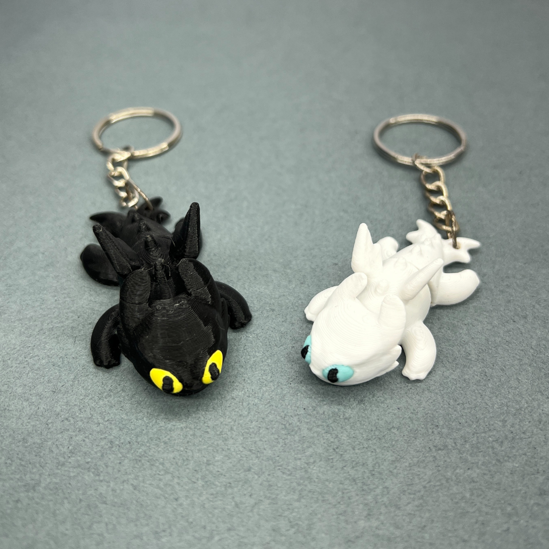 Set of 2 | 3D Printed Flexible Keychain | Light Fury & Night Fury