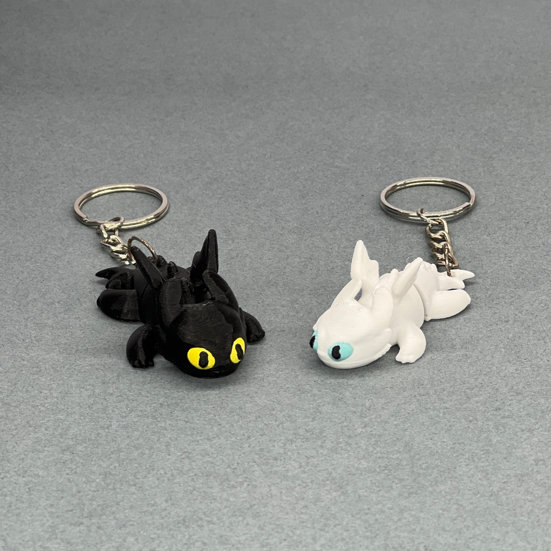 Set of 2 | 3D Printed Flexible Keychain | Light Fury & Night Fury