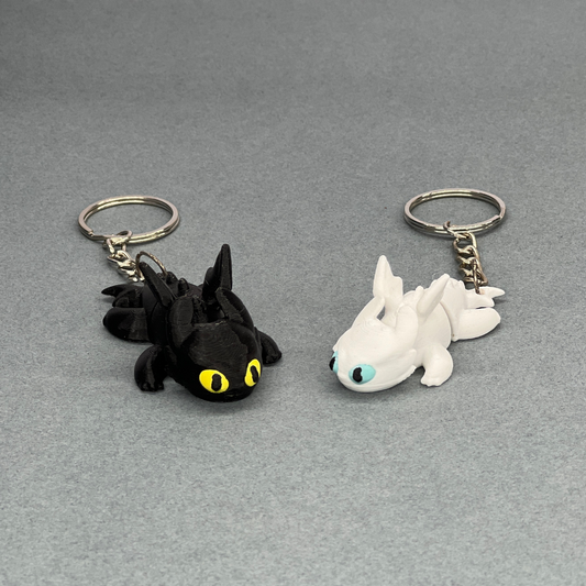 Set of 2 | 3D Printed Flexible Keychain | Light Fury & Night Fury